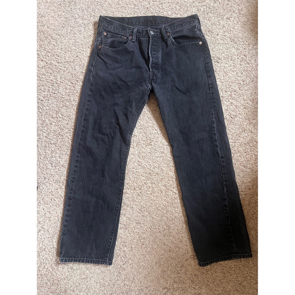 Levis 501 Original Fit Mens Jeans 33x30 Black Straight Leg Denim Button Fly